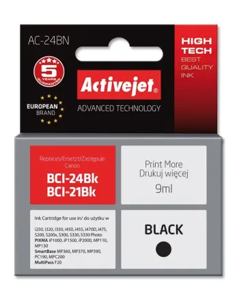 Ngjyrë për printer Activejet AC-24BN (zëvendësim për Canon BCI-24Bk), 9 ml, e zezë