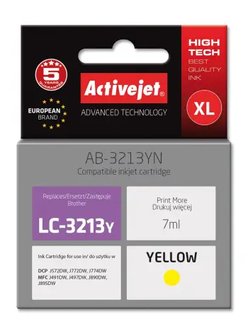 Ngjyrë për printer Activejet AB-3213YN (zëvendësim për Brother LC3213Y), 7 ml, e verdhë
