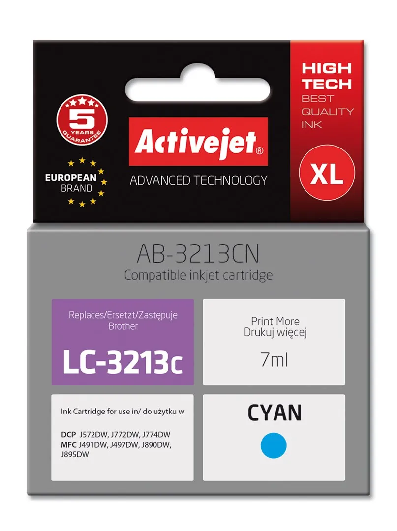 Ngjyrë për printer Activejet AB-3213CN (zëvendësim për Brother LC3213C), 7 ml, e kaltër - 1