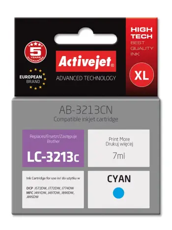 Ngjyrë për printer Activejet AB-3213CN (zëvendësim për Brother LC3213C), 7 ml, e kaltër