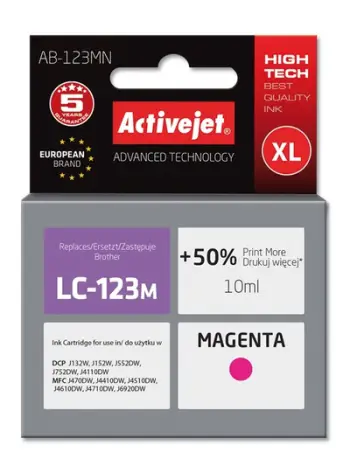 Ngjyrë për printer Activejet AB-123MN (zëvendësim për Brother LC123M/LC121M), 10 ml, vjollcë