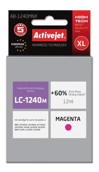 Ngjyrë për printer Activejet AB-1240MNX (zëvendësim për Brother LC1240M/1220M), 12 ml, vjollcë