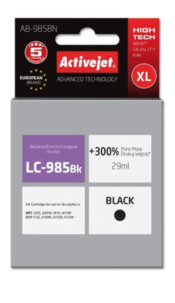 Ngjyrë për printer Activejet AB-985BN (zëvendësim për Brother LC985BK), 29 ml, e zezë