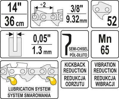 Zinxhir YATO për sharra rrethore gjysmë, 14 " 3/8" 0.05 " - 2