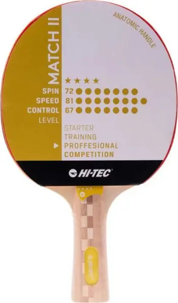 Raketë pingpongu Hi-tec Match II 92800438371, sfungjer 1.8 mm, dorezë konkave