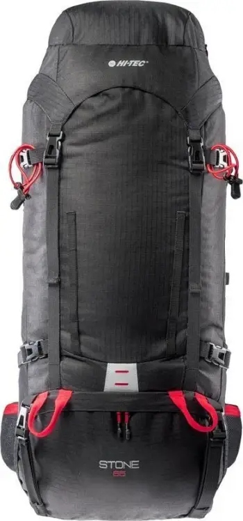 Çantë shpine për hiking/kamping HI-TEC Stone Backpack / One size, 65L, e zezë/e kuqe