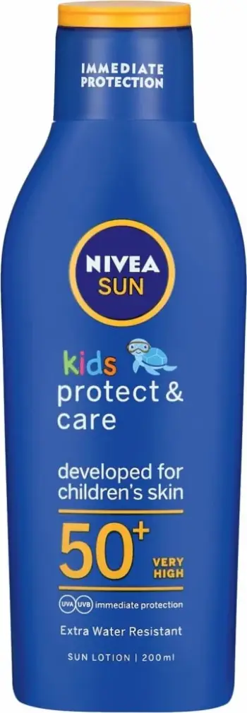 Losion mbrojtës ndaj diellit Nivea Sun Kids Protect & Care 50 SPF, 200 ml