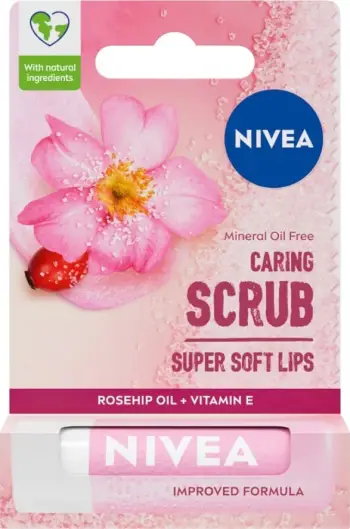 Balsam scrub për buzë Nivea Caring Scrub Super Soft Lips Wild Rose, 4.8g