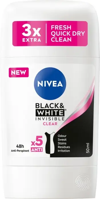 Deodorant stick Nivea Black&White Invisible Clear për femra, 50ml