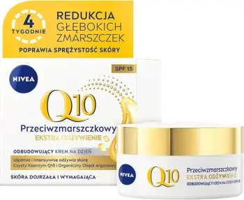 Krem dite kundër rrudhave për femra Nivea Q10 Extra Nourishment SPF15, 50ml
