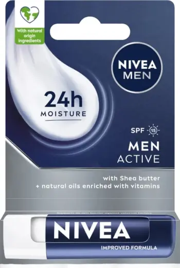 Balsam për buzë për meshkuj Nivea Men Active SPF15, 4.8g
