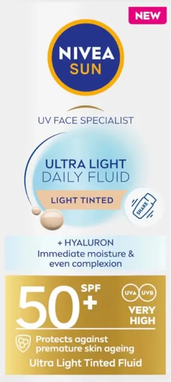 Krem fytyre NIVEA Daily Fluid Light Tinted SPF 50+, 40ml, për lëkurë normale deri të kombinuar
