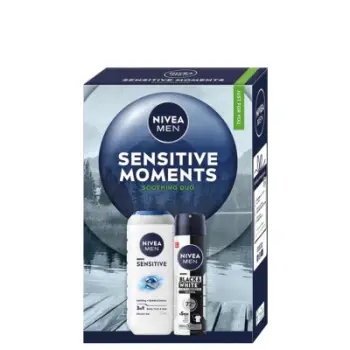Set Nivea Men Sensitive Moments Box, Xhel për dush, 250ml + Shkumë për rrojë, 200ml
