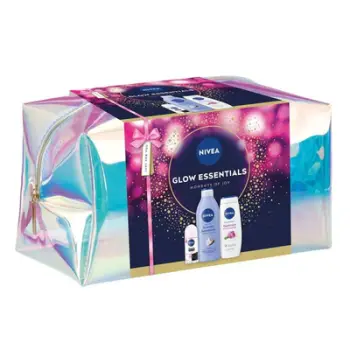 Set Nivea Glow Essentials Bag, Krem për dush, 250ml + Losion për trup, 200ml + Deodorant Roll-On, 50ml