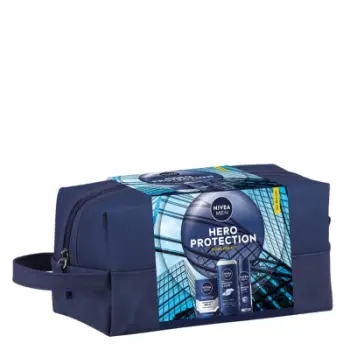 Set Nivea Men Hero Protecting Bag, Xhel për dush, 250ml + Shkumë për rrojë, 200ml + Krem pas rrojës, 100ml