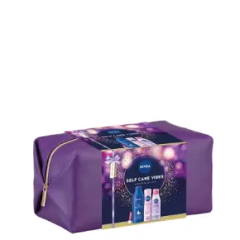Set Nivea Self Care Vibes Bag, Losion për trup, 250ml + Deodorant, 150ml + Micellar Water, 100ml + Balsam për buzë, 4.8g