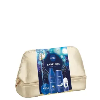 Set Nivea Skin Love Bag, Krem për dush, 250ml + Krem universal Soft, 75ml + Losion për trup, 200ml + Deodorant Roll-On, 50ml