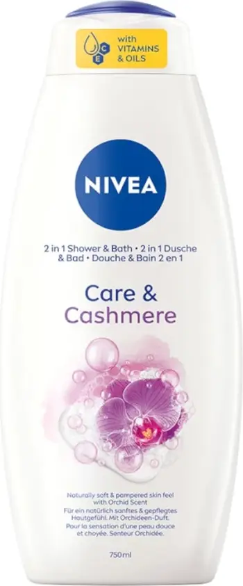 Xhel dushi Nivea Care &amp; Cashmere 2 in 1, shkumë banje, aromë orkide