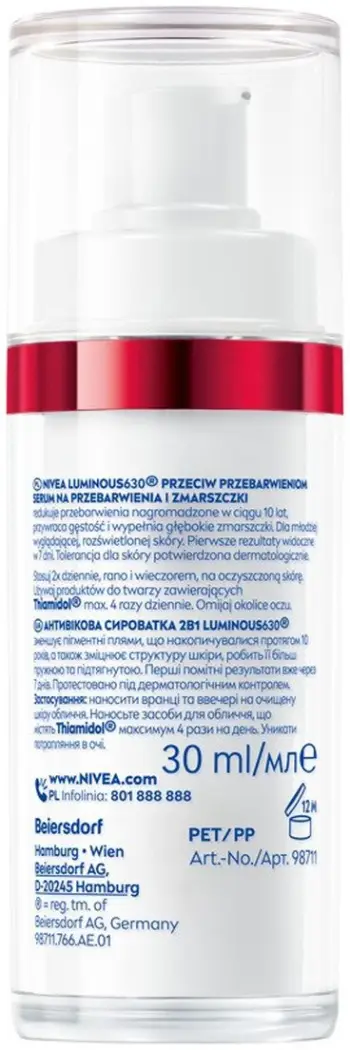 Serum anti-moshë për fytyrë Nivea Luminous 630 2w1 për femra, 30ml