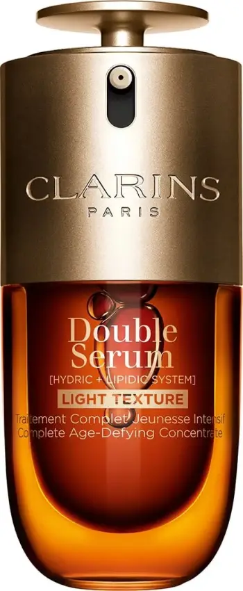 Serum fytyre Clarins Double Serum Light Texture, kundër rrudhave, për lëkurë miks deri në të yndyrshme, transparent