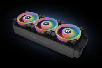 Ftohës Thermaltake Riing Quad 12 RGB, pako me 3 ventilatorë + qendër, i zi