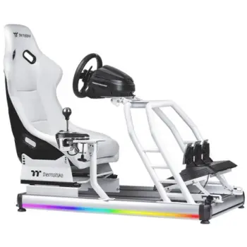 Karrige gaming Thermaltake GR500 Snow, simulator gare, me ndriçim RGB, e bardhë
