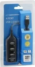 USB Hub Esperanza EA116, 4 porte, USB 2.0, e zezë - 2