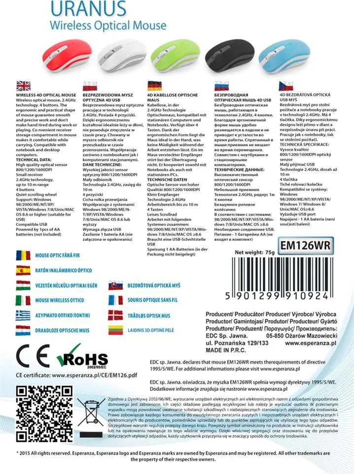 Maus Esperanza Uranus, wireless, USB, i zi dhe i argjendtë - 3