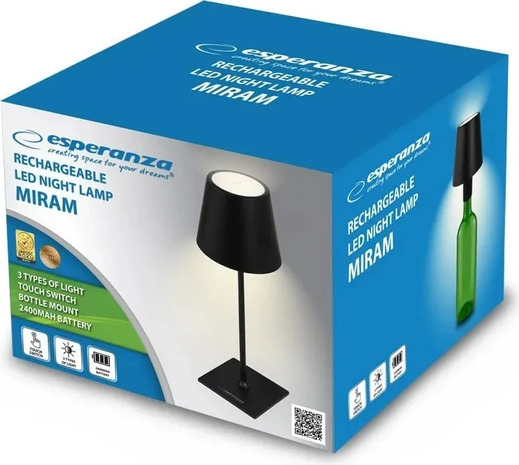 Llambë tavoline LED Esperanza ELD119K, 2400 mAh, e zezë - 2