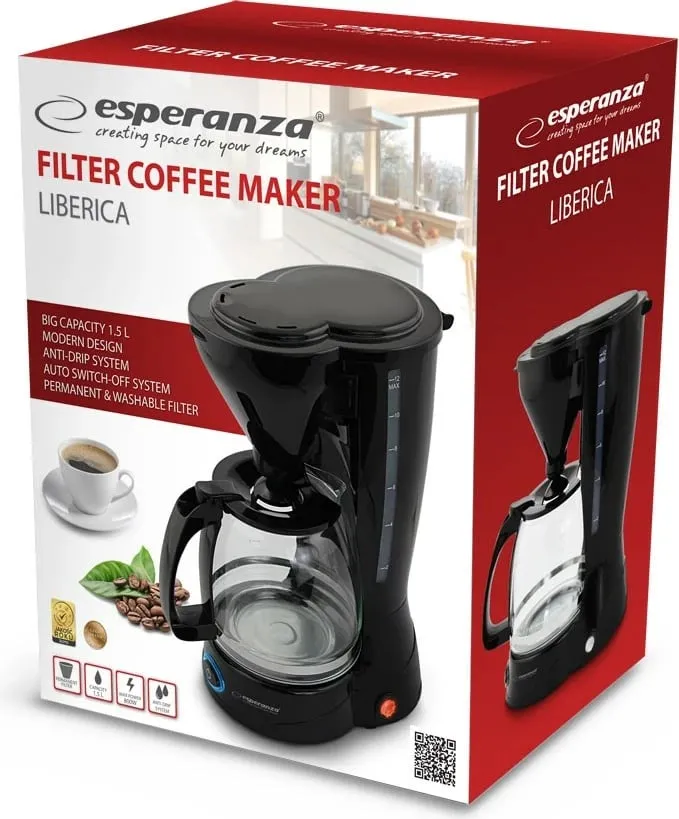Makinë kafeje drip Esperanza EKC009, 1.5L, e zezë - 1