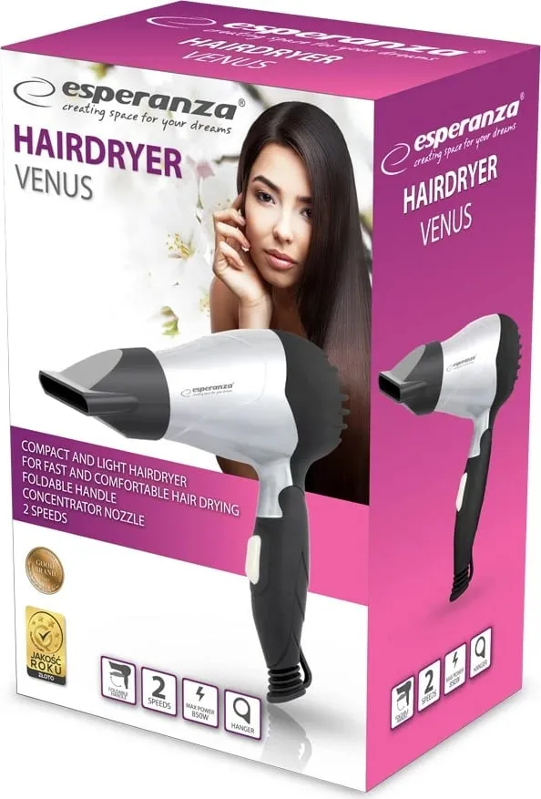 Tharëse flokësh Esperanza EBH002S, 850W, e argjendtë/zezë - 3