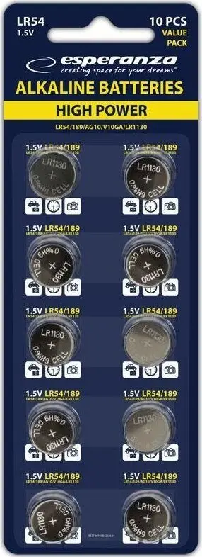 Bateri alkaline Esperanza LR54, 1.5V, paketim 10 copë