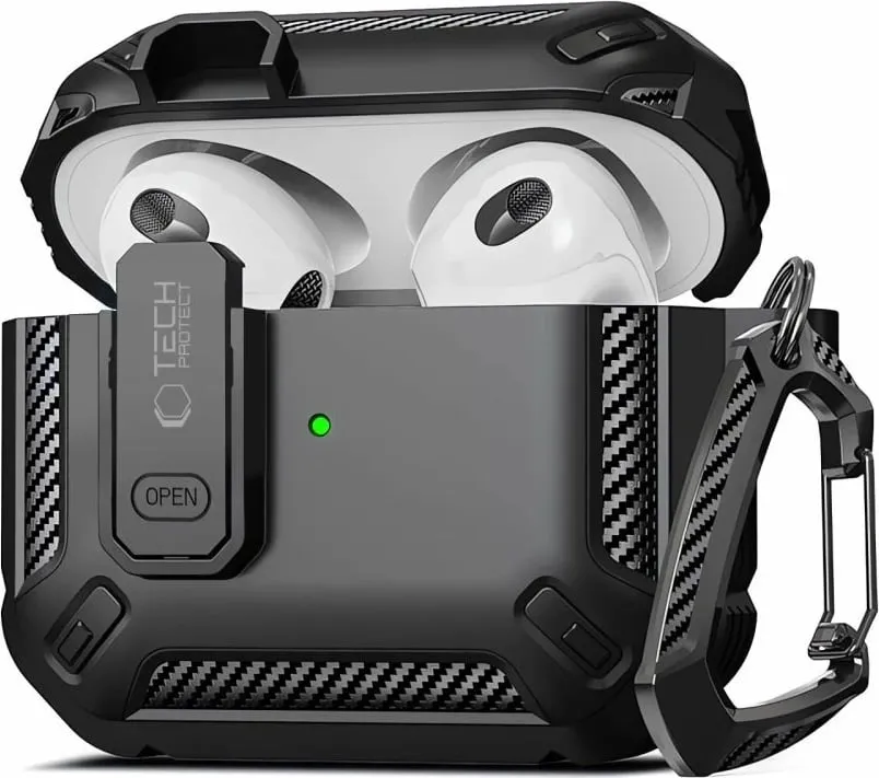 Mbështjellës Tech-Protect Rough Hook për AirPods Pro/Pro 2, i zi, me karabiner - 1