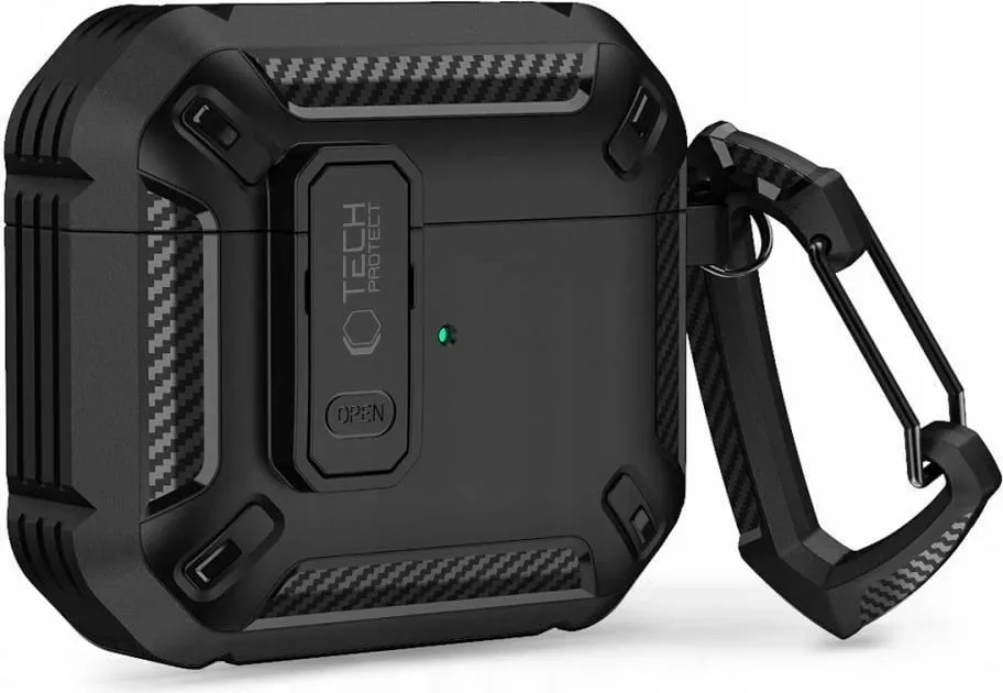 Mbështjellës Tech-Protect Rough Hook për AirPods Pro/Pro 2, i zi, me karabiner - 3