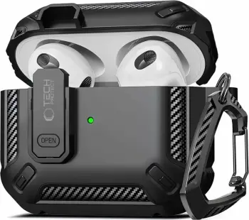 Mbështjellës Tech-Protect Rough Hook për AirPods Pro/Pro 2, i zi, me karabiner