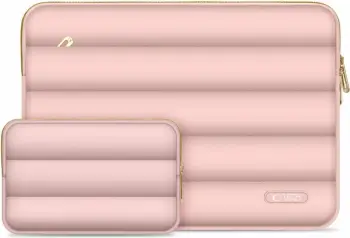 Kasë laptopi Tech-Protect Puffy 13-14 inç me çantë aksesorësh, Bezhë set