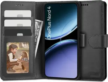 Mbështjellës Tech-Protect Wallet për OnePlus Nord 4, me portofol dhe funksion mbajtjeje, i zi