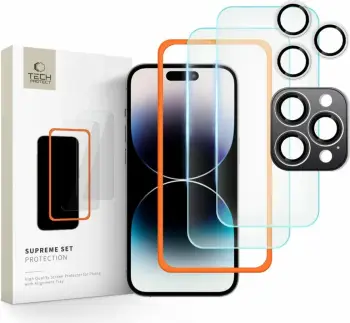 Set mbrojtës për ekran dhe kamerë Tech-Protect Supreme, për iPhone 16, Transparent, 3 copë