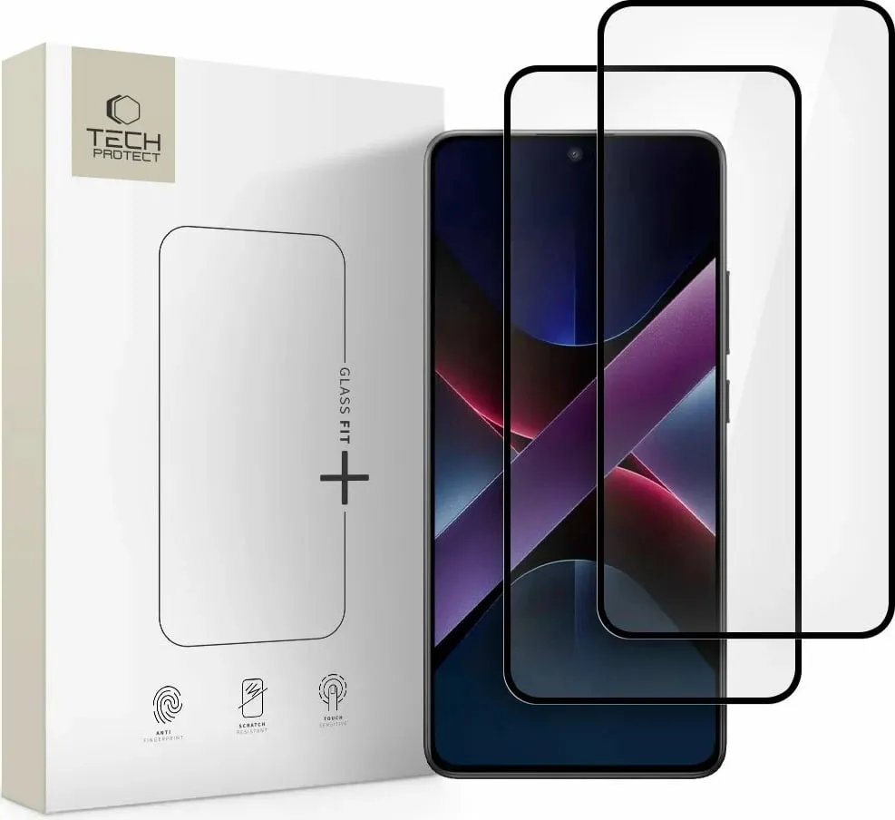 Xham i temperuar Tech-Protect Glass Fit+ për Xiaomi Poco X7 5G, 2 copë, Zi - 1