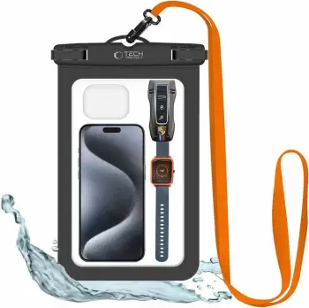 Mbulesë ujërezistuese universale Tech Protect UWC9, deri 8.9", IPX8, e zezë portokalli