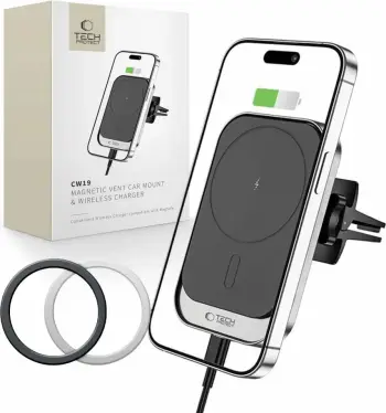 Mbajtës makine me karikues wireless Tech-Protect A2, MagSafe, 15W, i zi