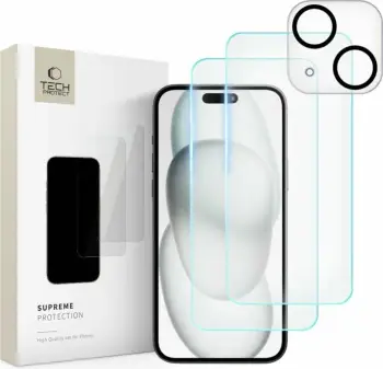 Set mbrojtës Tech-Protect Supreme për iPhone 15, 2x xham i temperuar për ekran / xham i temperuar për kamerë