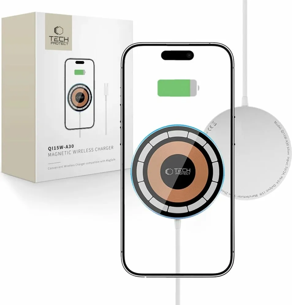 Karikues wireless Tech-Protect QI15W-A30, MagSafe, 15W, argjendtë - 1