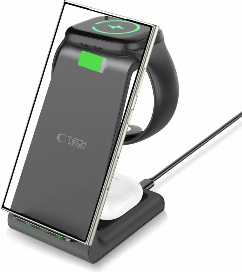 Stacion karikimi 3-në-1 Tech-Protect QI15W-A36, për Android, e zezë - 2