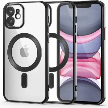 Mbështjellës Tech-Protect MagShine Line për iPhone 11, MagSafe, i tejdukshëm/zi