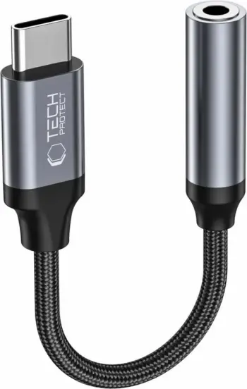 Adapter Tech-Protect UltraBoost, USB-C (mashkull), USB-C (femër), mini jack 3.5mm (femër), i zi