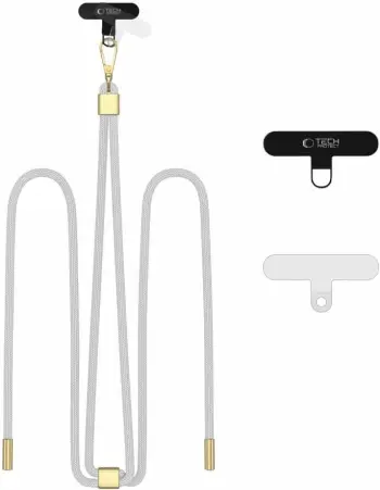 Rrip crossbody për celular Tech-Protect C2S, i rregullueshëm, Gri, set me 2 adapterë