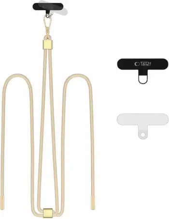 Rrip crossbody për telefon Tech-Protect C2S Rope, i rregullueshëm, me adapterë, bezhë me ari