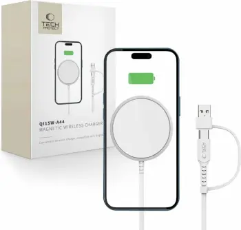 Karikues wireless magnetik Tech-Protect QI15W-A44 me MagSafe, Bardhë