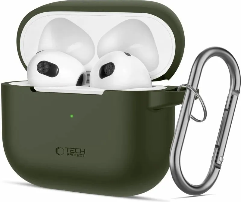 Mbështjellës Tech-Protect për AirPods 3, silikon, me karabiner, Gjelbër - 1
